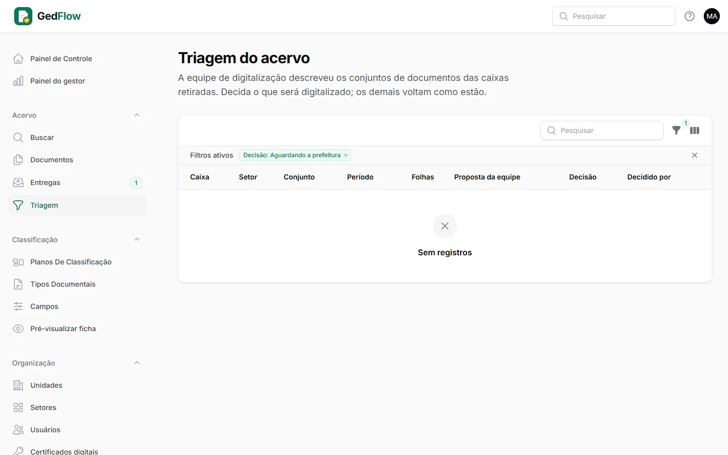 Decisões da triagem prévia