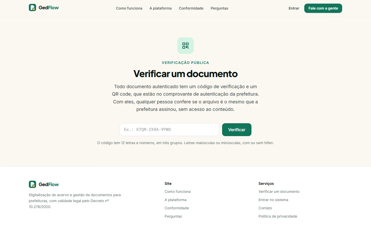 Página pública de verificação